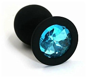 Черная силиконовая пробка с голубым кристаллом - 7 см. фото в интим магазине Love Boat