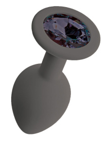 Серая анальная пробка с черным кристаллом Gamma-M - 8,1 см. фото в интим магазине Love Boat