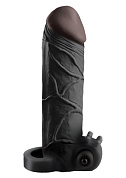 Чёрная вибронасадка с кольцом Vibrating Real Feel 2 Extension - 16 см. фото в интим магазине Love Boat