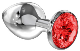 
Большая серебристая анальная пробка Diamond Red Sparkle Large с красным кристаллом - 8 см. фото в интим магазине Love Boat