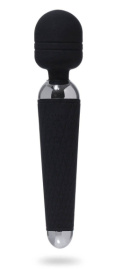 Черный жезловый вибромассажер с рифленой ручкой - 20 см. фото в интим магазине Love Boat