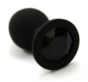 Черная силиконовая анальная пробка с черным стразом - 8 см. фото в интим магазине Love Boat