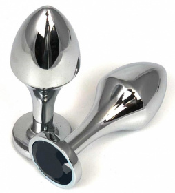 Серебристая анальная пробка на удлиненной ножке с черным кристаллом - 9 см. фото в интим магазине Love Boat