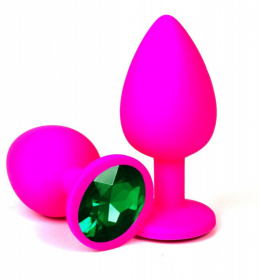 Розовая силиконовая пробка с зеленым кристаллом - 8,5 см. фото в интим магазине Love Boat