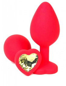 Красная анальная пробка с желтым стразом-сердцем - 10,5 см. фото в интим магазине Love Boat