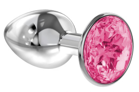
Малая серебристая анальная пробка Diamond Pink Sparkle Small с розовым кристаллом - 7 см. фото в интим магазине Love Boat