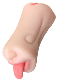 Телесный двусторонний мастурбатор Fruity Tongue - ротик и вагина фото в интим магазине Love Boat